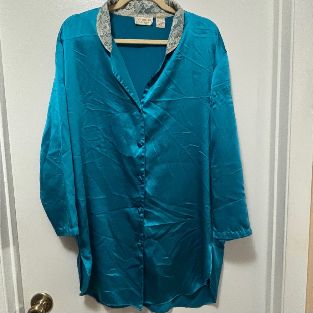 Vintage 90’s Victoria’s Secret Gold Label Sz S Satin Sleepshirt With Lace Collar